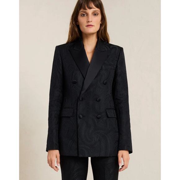 A.L.C. Women Declan Blazer Double Breasted Size 0 Black Brocade Jacquard - Picture 10 of 16